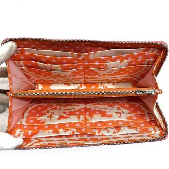 HERMES Round Long Wallet Azap Silkin Pink Rose Azalee Leather Epson Silk C Stamp - Picture 4 of 11